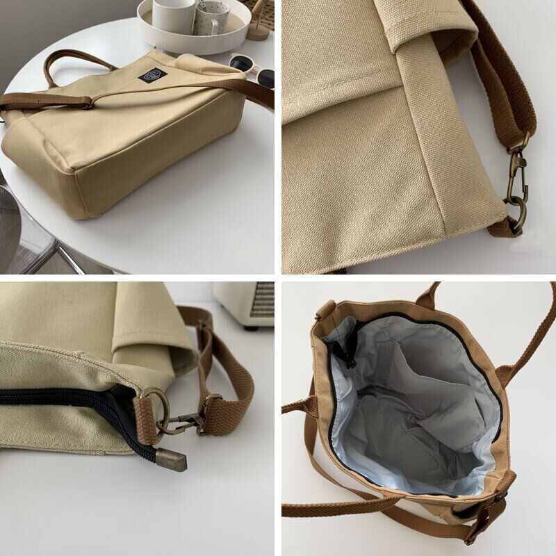 Women's Bags Cotton Canvas Shoulder Bag Crossbody Handbag Zipper Tote Pocket