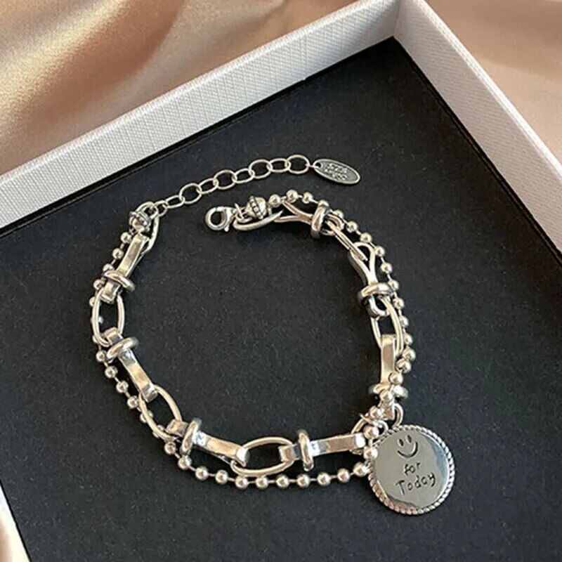 Vintage Creative Retro Punk Geometry 925 Sterling Silver Chain Women Bracelet