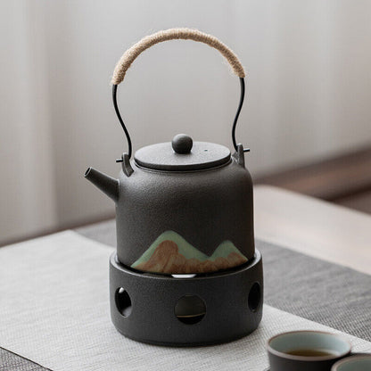 Vintage Ceramic Tea Pot Hand-Painted Mountain Chinese Kung Fu Tea Pot