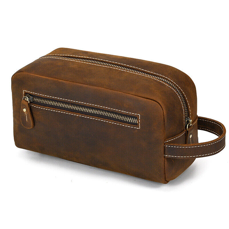 Men's Real Leather Large Clutch Purse Bags Vintage Brown Handbag Zipper Wallets