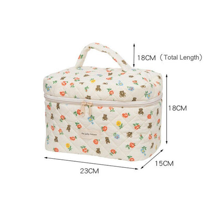 Flower Cosmetic Bag Quilted Cotton Pouch Zipper Flip Toiletry Bags Women