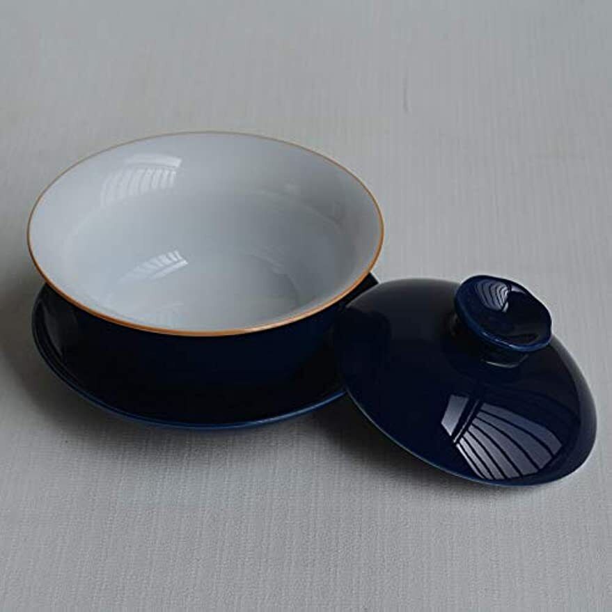 Porcelain Gaiwan 6.7oz Teacup Blue Tureen Chinese Sancai Cover Bowl Lip Saucer
