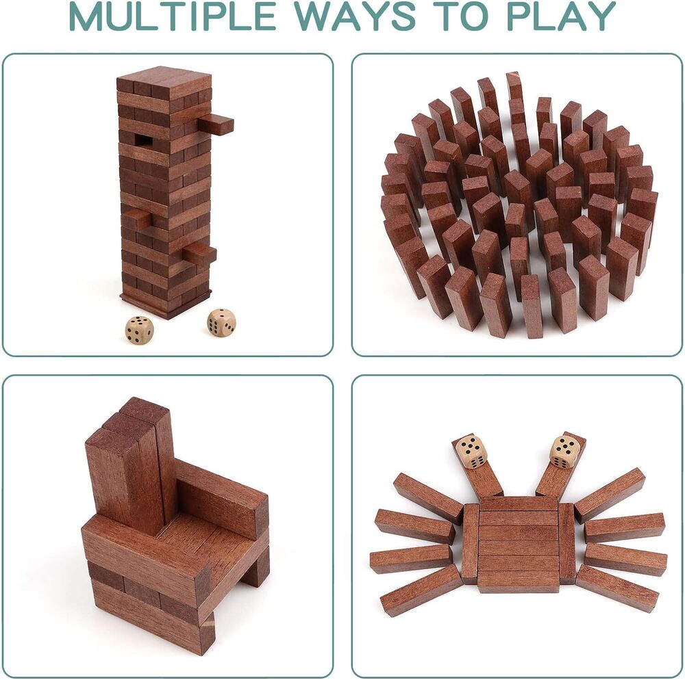 Wooden Blocks Stacking Games Tumbling Tower for Kids with Storage Box 54 Pieces