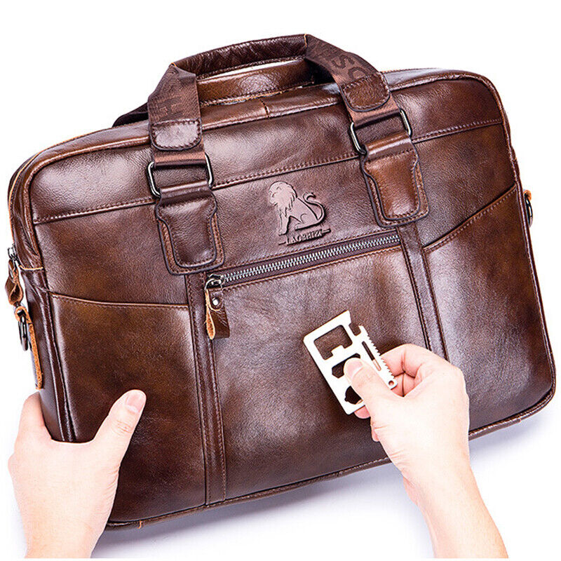 100% Genuine Leather Men's Handbags Shoulder bag 14" Laptop Business Briefcase