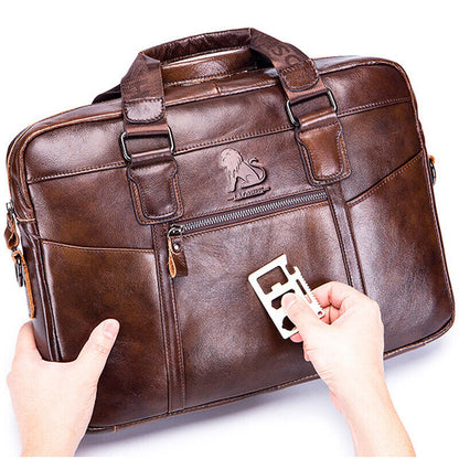 100% Genuine Leather Men's Handbags Shoulder bag 14" Laptop Business Briefcase