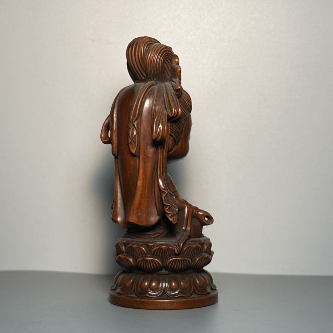 Vintage Chinese Boxwood Carving Baby Kuan Yin Statue Ornament Wood Figurine Gift
