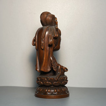 Vintage Chinese Boxwood Carving Baby Kuan Yin Statue Ornament Wood Figurine Gift