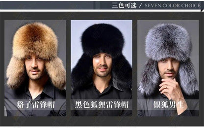 Male Full Covered Real Fox Fur Hat Russian Ushanka Hat Cossack Warm Trapper Cap
