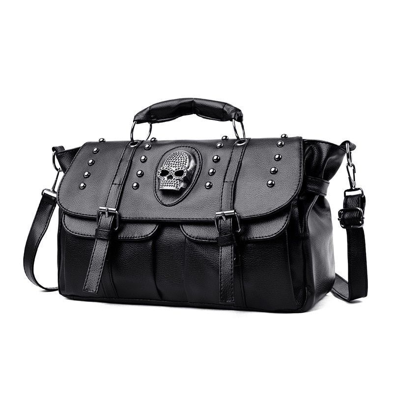 Punk Style Handbag Synthetic Leather Skull Tote Bag Large Shoulder Bag Crossbody