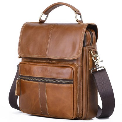 100% Genuine Leather Men's Sling Shoulder/Messenger Bag Double Zipper 8" Handbag
