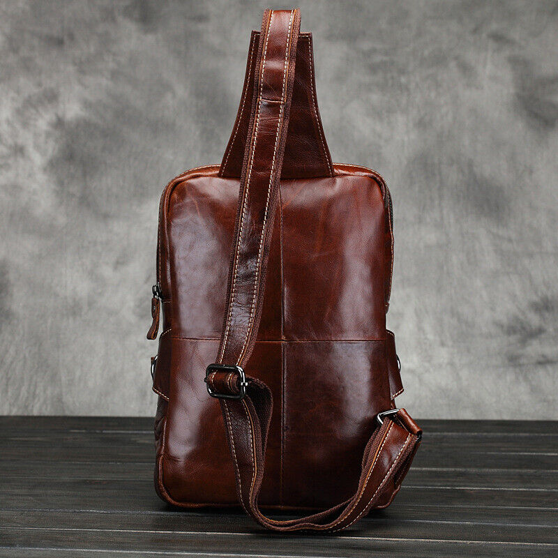 Sling Backpack Oil Wax Leather Chest Bags Cowhide Vintage Crossbody Shoulder Bag