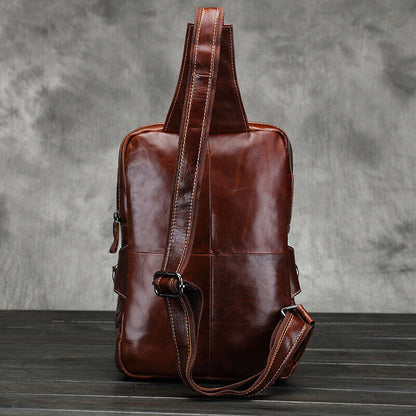Sling Backpack Oil Wax Leather Chest Bags Cowhide Vintage Crossbody Shoulder Bag