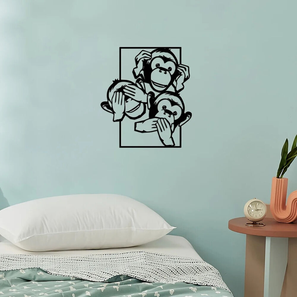 Three Big Mouth Monkeys Metal Wall Decor, Modern Wall Decor Bedroom Decor