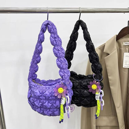 Nylon Women Shoulder Bags Lady Handbags Pleated Underarm Bag Small