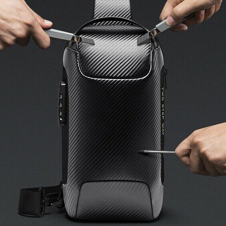 Men Upgrade Shoulder Sling Bags Carbon Fiber Crossbody Bag Waterproof&Anti-theft