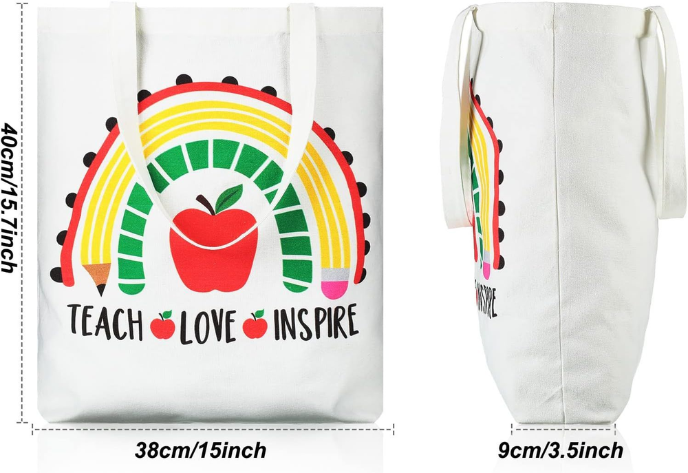 4 Pack Teacher Canvas Tote Bags Appreciation Gifts Large, Multicolor