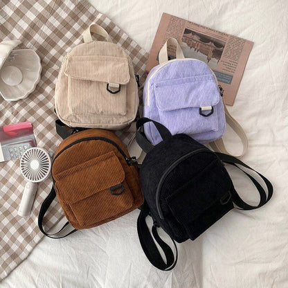 Women Mini Backpack Corduroy Small Student Bookbags Traveling Backpack 23*9*19CM