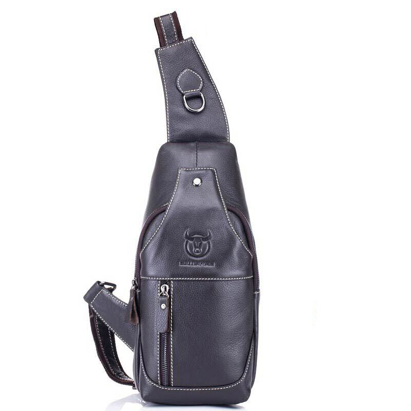 Men Genuine Leather Chest Back Pack Shoulder Crossbody Messenger Sling Sport Bag