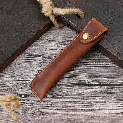 Handmade Cowhide Leather Vintage Pen Case Bag Students Stationery Storage Bag