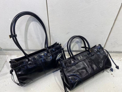 Long/ Short Handles Glossy Real Leather Tote Handbag Purse Fashion Shoulder Bag