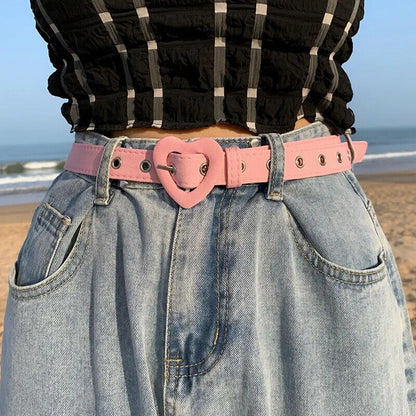 Women Belt Denim Fabric Strap Love Buckle All-Match Jeans Pink Dress Waistbands