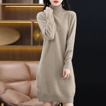 Women's High Back Collar Long Sweater Casual Long Sleeve Dress