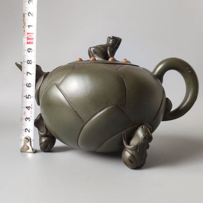 Vintage Chinese Yixing Purple Clay Teapot Zisha Ceramic Frog Lotus Teaware