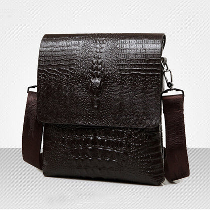 Men's Leather Black Crocodile Sling Shoulder Bag Crossbody Bag 10" Messenger Bag