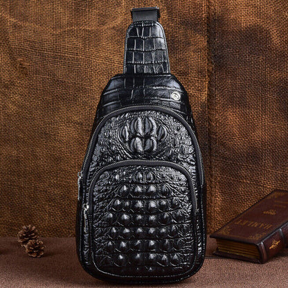 Sling Backpack Men's Genuine Leather Crocodile Crossbody Chest Bag Sport Daypack