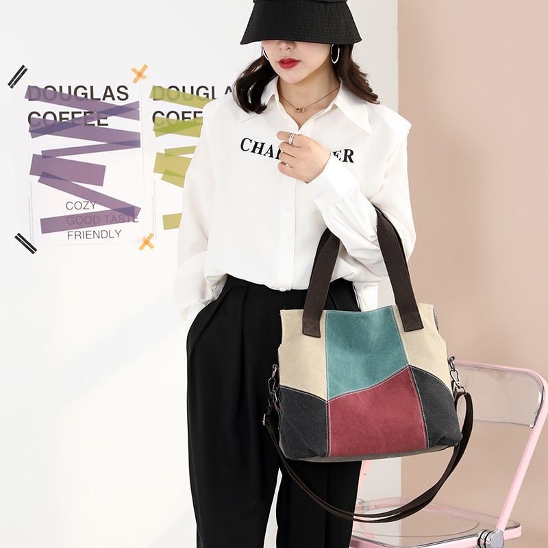 Bag Canvas Totes Handbag Patchwork Messenger Shoulder Bags Crossbody 32*13*30 CM