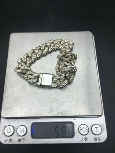 Asian old miao silver hand cast cool statue bracelet jewel gift