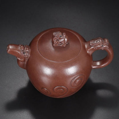 Chinese Yixing Purple Clay Teapot Zisha Ceramic Carving Dragon Teaware Collector