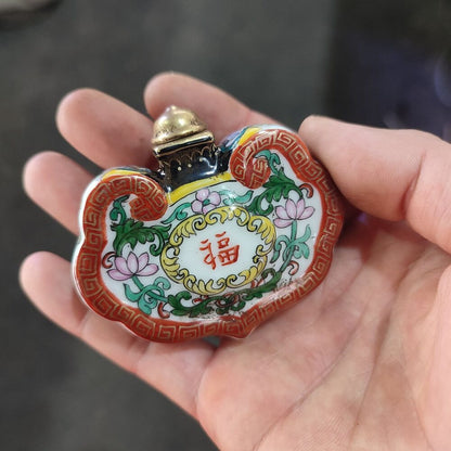 Beijing Chinese Porcelain Snuff Bottle Ceramics Famille Rose Fu Zi Painting Rare