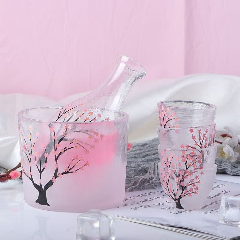 Wine Glass Bottles 6Pcs Plum Blossom Frosted Fingerprint Japanese Sake Bar Tools