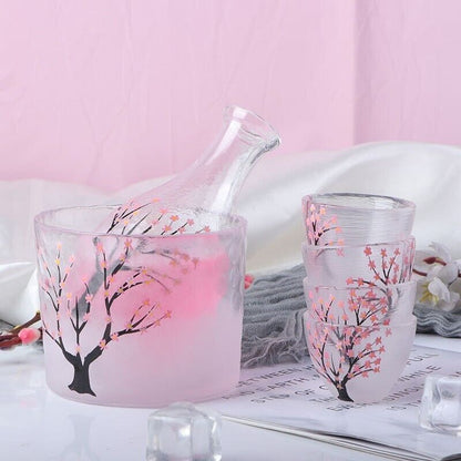 Wine Glass Bottles 6Pcs Plum Blossom Frosted Fingerprint Japanese Sake Bar Tools