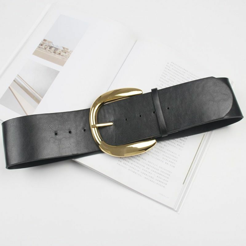 Women Vintage Waist Belts Metal Buckle Luxury Dress Wide PU Waistbands 111x7.8cm