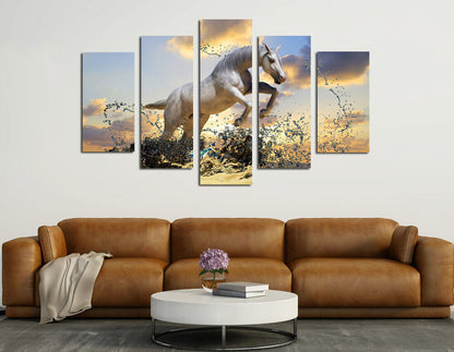 Animal Horses Running 5 Pieces Canvas Print Wall Art Picture Home Decor Posters