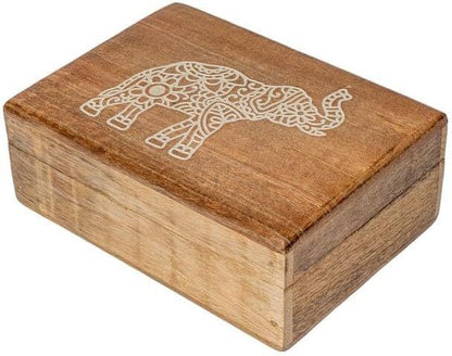 Hand Crafted Wooden Jewelery Box with Elephant Design Trinket Box Treasure Chest