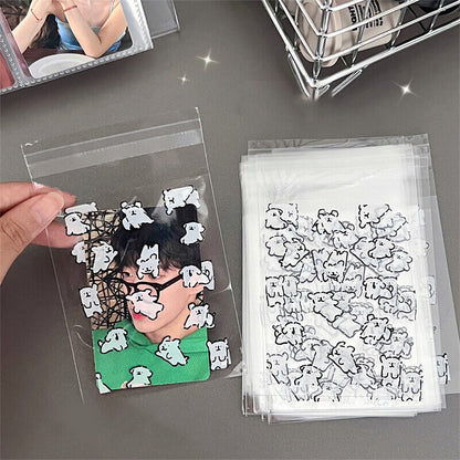 50PCS Transparent Self-adhesive Packing Storage Bag Cute Cartoon Dog Seal Bag