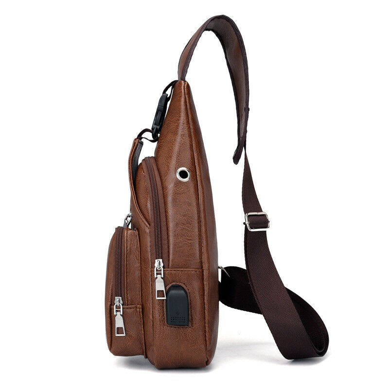 New Men's Leather Sling Pack Chest Shoulder Crossbody Bag Backpack Biker Satchel