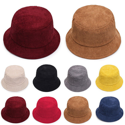 Unisex Bucket Hat Corduroy Panama Cap Fishing Hats Fall Winter Plain Casual Cap