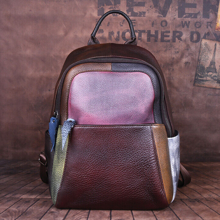 Top Cow Leather Backpack, Desinger Multi-color Travel Bag, Soft Leather Rucksack