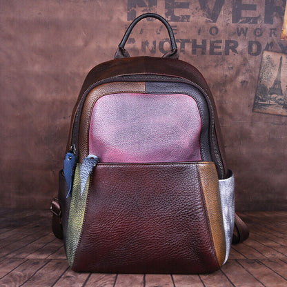 Top Cow Leather Backpack, Desinger Multi-color Travel Bag, Soft Leather Rucksack