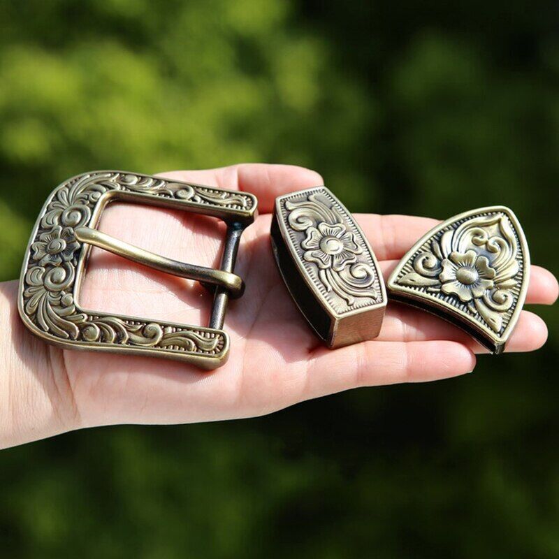 Men Belts Buckle Pin 35 40mm Inner Width Solid Brass Copper Carved Leather Craft
