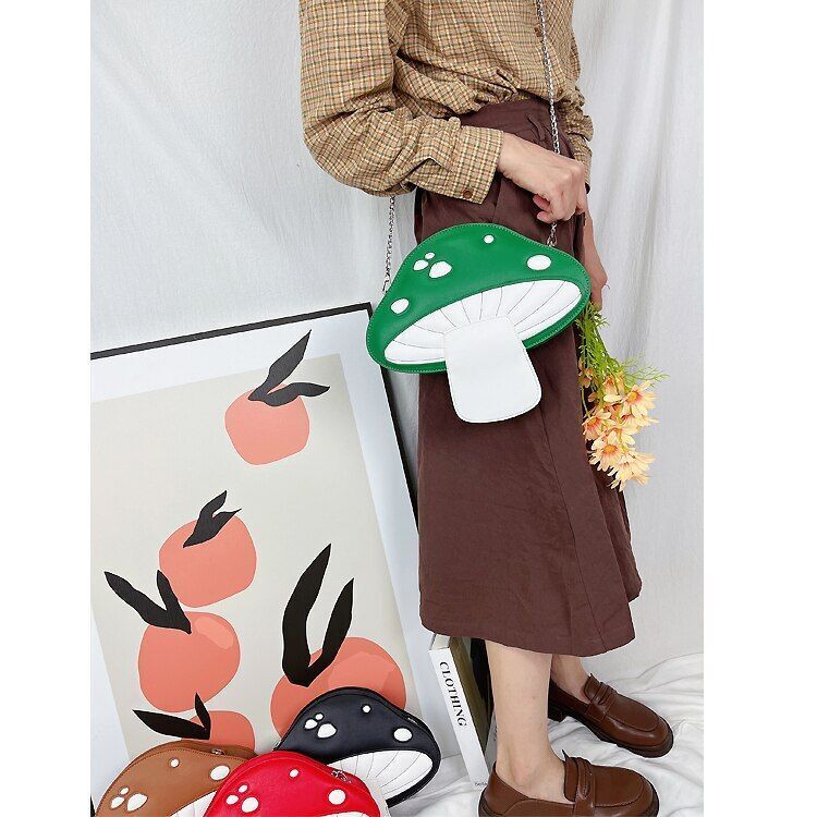 Cute Red Mushroom Design Women Handbag Purse Shoulder Bag Crossbody Chain Clutch