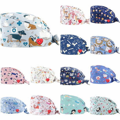Surgical Cap Baotou Cap Doctor Hat Nurse Floral Fashion Cartoon Printing Buckle
