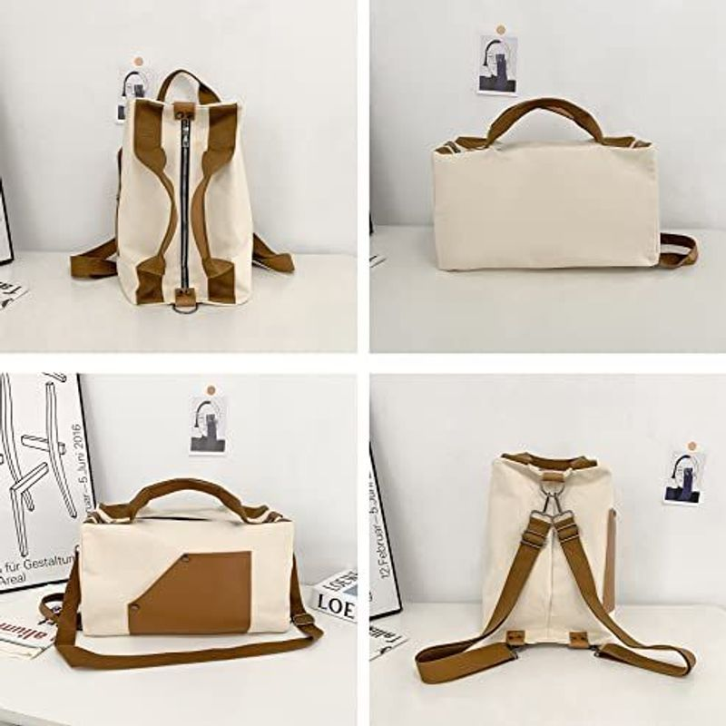 Travel Duffle Bag Casual Backpack 4 Ways for Men Women Leather Canvas Black