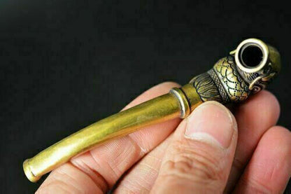 Old Chinese Brass hand-Carved Dragon Head Tobacco Pouch Smoking tools