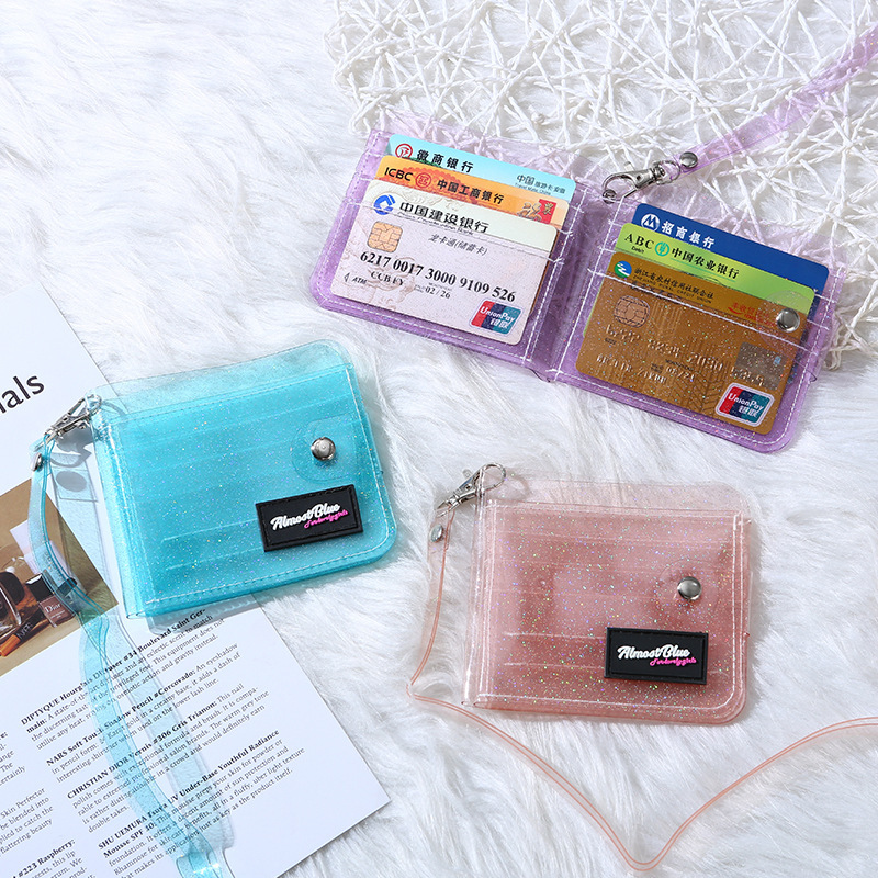 Transparent PVC Purse Card Bag Bus Card Cover Folding Wallet KidID Piece Set