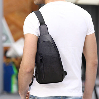 Black Sling Backpack Mens Genuine Leather Crossbody Chest Bag Sling Shoulder Bag
